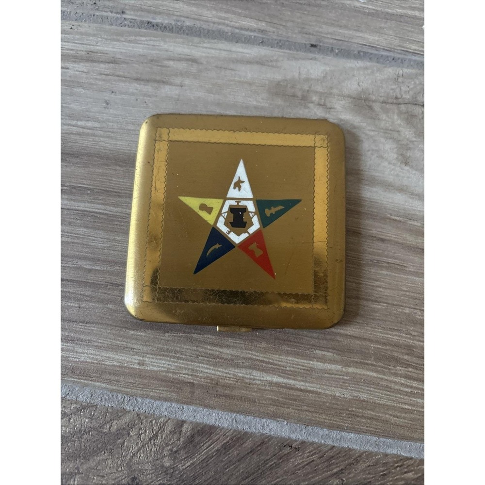 Vtg 40s Eastern Star Square Makeup Compact Dorsey 5th Avenue Gold tone Mason 3"